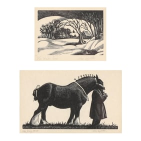 Clare Leighton (English-American, 1898-1989),  Winter Scene  and  Shire Horse