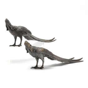 Pair of Vintage Silver-Plated Table Pheasants