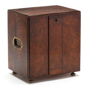 Antique English Burr Walnut Campaign Table Cabinet