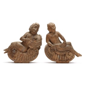 A Pair of Architectural Carved Bacchanalian Odalisques