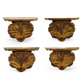 A Set of Four Giltwood Shell-Form Wall Brackets