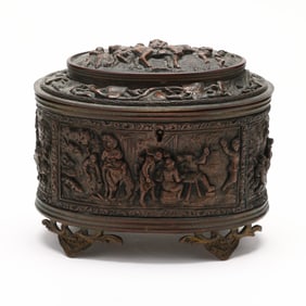 Antique Continental Bronze Figural Jewelry Casket