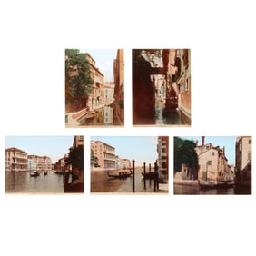 Five Antique Hand-Tinted Photographs of the Canals of Venice