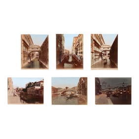 Six Antique Hand-Tinted Photographs of Bridges in Venice