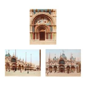 Three Antique Hand-Tinted Photographs of Saint Mark's Basilica in Venice