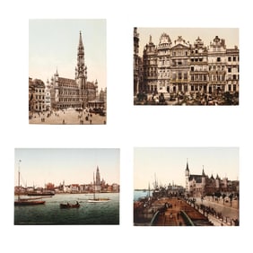 Four Antique Photocrom Prints Featuring Views of Belgium