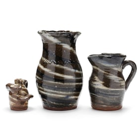 Three Swirl Clay Works by Burlon Craig, Vale, NC