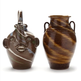 A Folk Pottery Teapot by Joe Reinhardt and a Terry King Vase