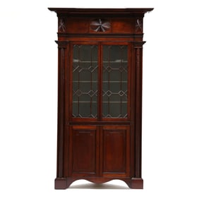 Mid-Atlantic Late Federal Carved Cherry Architectural Corner Cupboard