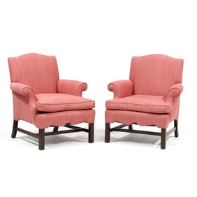 Pair of Chippendale Style Upholstered Library Chairs