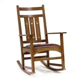 Stickley, Harvey Ellis Collection, Mission Style Inlaid Oak Rocking Chair