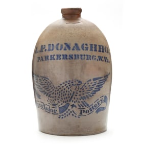 Rare A.P. Donaghho Stoneware Jug with Eagle Motif
