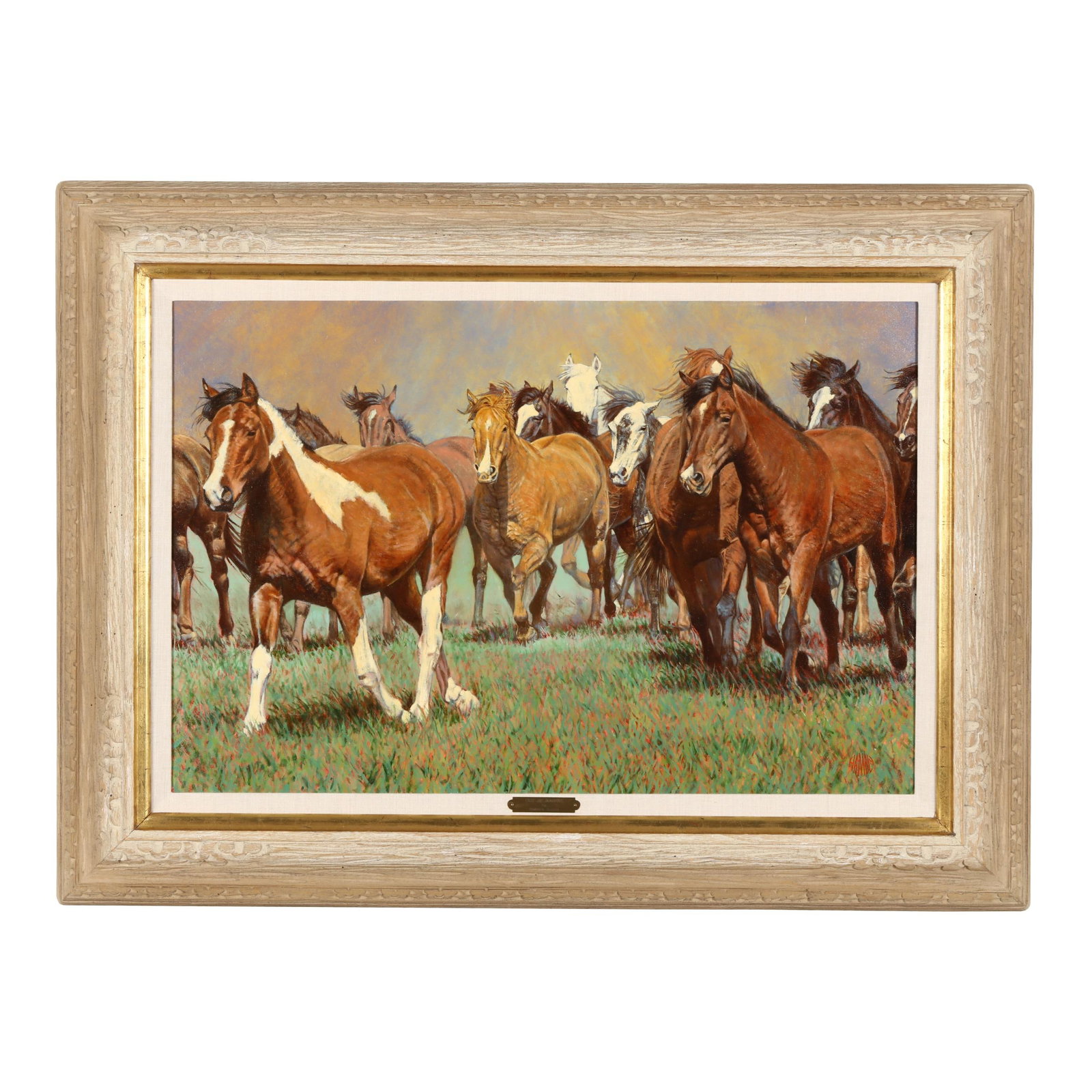 Frederick Hambly (American), Out of Kansas: Frederick Hambly (American), Out of Kansas oil on canvas, signed at lower right, inscribed to the verso, gallery plaque affixed to lower center of frame, presented in the likely original carved wood f