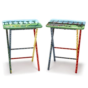 Sam "The Dot Man" (NC 1926-2018), Two Folk Art Folding Tables