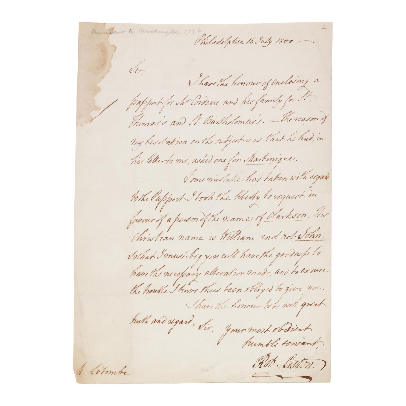 Sir Robert Liston, Britain's Ambassador to the United States, 1796-1800 (1 of 5)