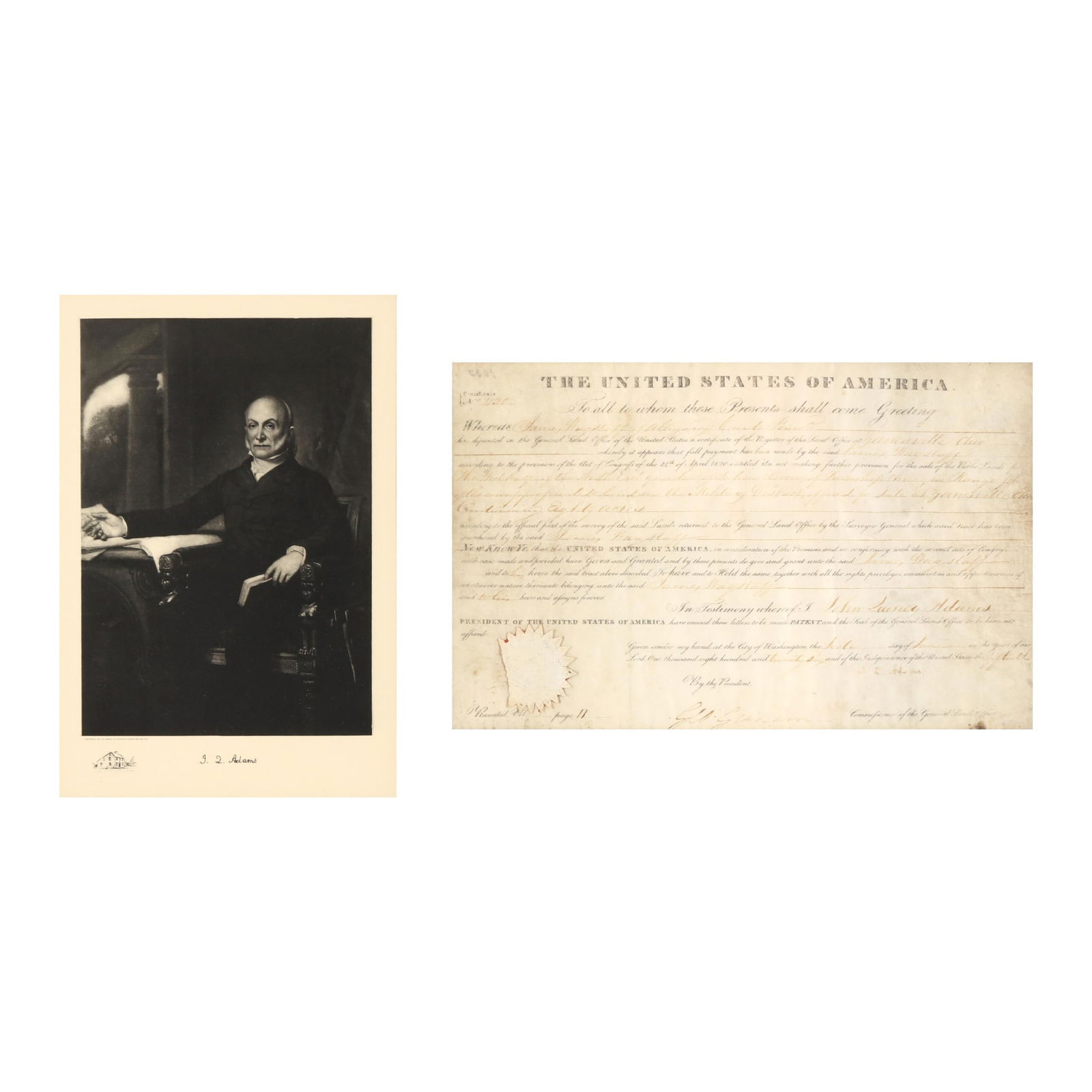 President John Quincy Adams Signed Land Grant (1 of 7)