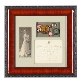 A Framed 1900 White House Invitation and Three McKinley Pinback Buttons