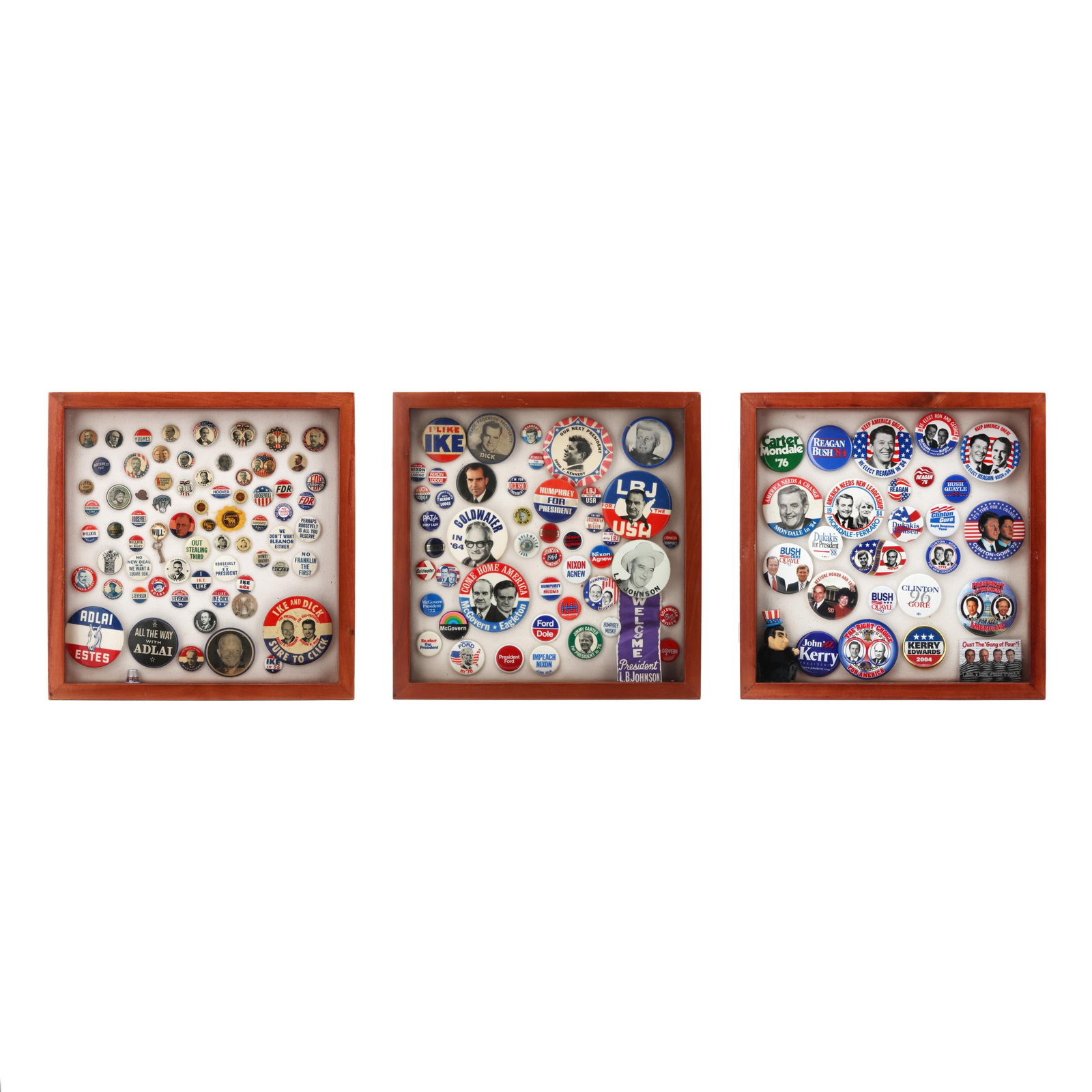 Three Shadowbox Frames of Presidential Campaign Buttons and Badges (1 of 10)