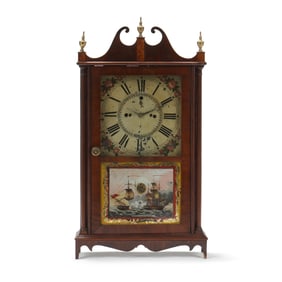 Mahogany Pillar and Scroll Shelf Clock by Heman Clark