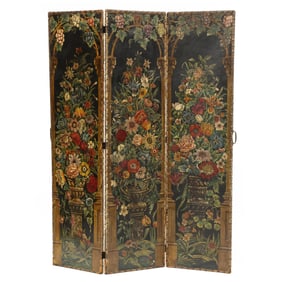 Vintage Painted Three Panel Floor Screen