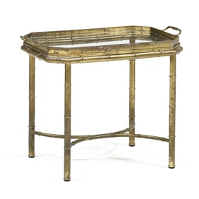 Faux Bamboo Brass and Glass Tray Top Stand