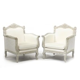 Pair of Carved and Painted Italianate Bergeres