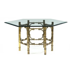 Faux Bamboo Gilt Metal and Glass Dining Table