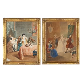 French School (18th Century), Pair of Genre Scenes with Musicians
