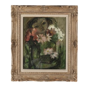 Madeline Scellier (French, 20th Century), Girl with Flowers