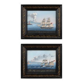 Continental School (19th Century), Two Paintings of Ships Along the Bay of Naples