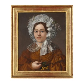Continental School (Early 19th Century), Portrait of a Woman Holding Pansies