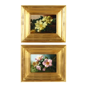 Pair of Vintage Floral Paintings, Signed