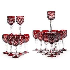 (19) Bohemian Ruby Cut-to-Clear Glass Stems