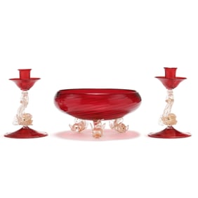 Murano Three Piece Glass Dolphin Garniture