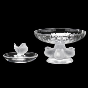 Lalique Crystal Pedestal Bowl and Jewelry Dish