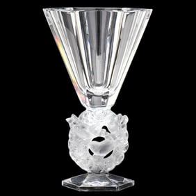 Lalique, Large Crystal  Mesanges  Vase