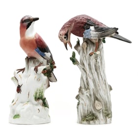 Two Meissen Porcelain Models of Blue Jays