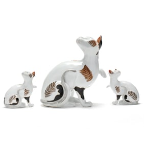 A Set of Three French Porcelain Cats
