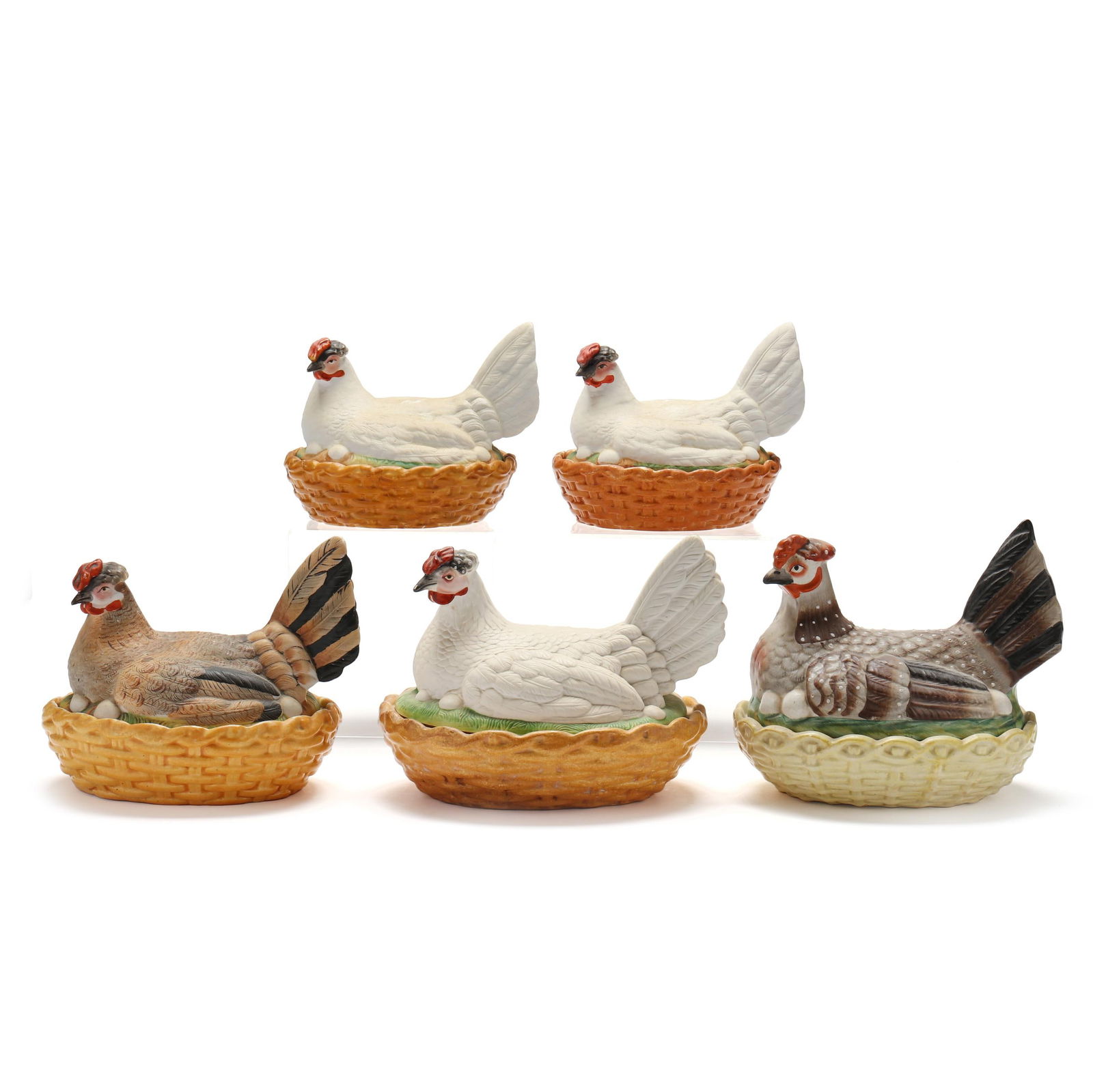 A Group of Four Bisque Porcelain Hens on Nests (1 of 15)