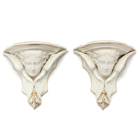 A Pair of Porcelain Angel Wall Brackets