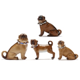 Four Porcelain Pug Dogs