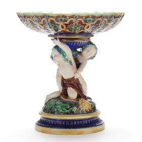 Antique Minton Majolica Figural Centerpiece Compote