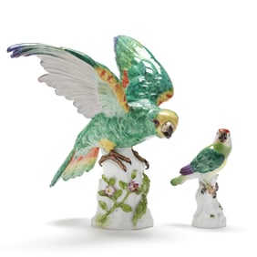 Two Continental Porcelain Figures of Parrots