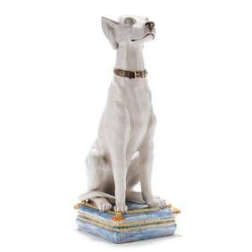 Italian Glazed Terracotta White Hound Statue