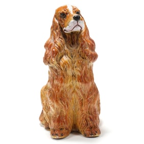 A Large Italian Glazed Terracotta Figure of a Spaniel