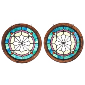 A Pair of Architecturally Salvaged Stained Glass Roundels