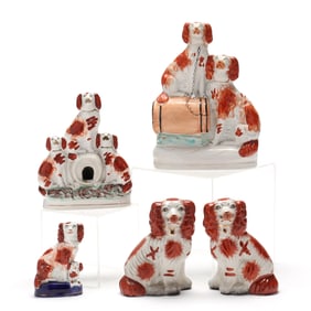 Five English Staffordshire Spaniel Figures