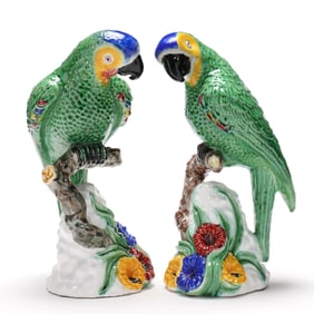 A Pair of Majolica Glazed Parrots