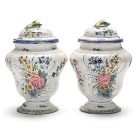 A Pair Of French Faience Baluster Vases And Covers