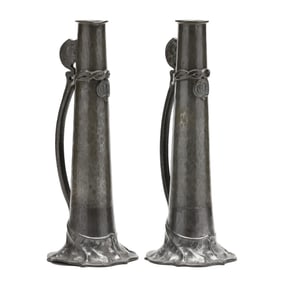 A Pair of Liberty Pewter Hammered  Tudric  Vases